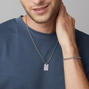 Personalized rectangular men&#39;s necklace - Stainless steel - Curb chain - Men&#39;s jewelry - Unisex - Silver, Gold, Black - Waterproof - HK004