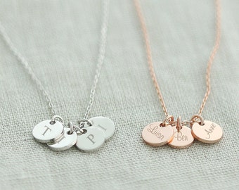 925s Personalized necklace with two mini discs，engraved necklace in silver, gold and rose gold, for her • GK015