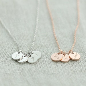 925s Personalized necklace with two mini discs，engraved necklace in silver, gold and rose gold, for her • GK015