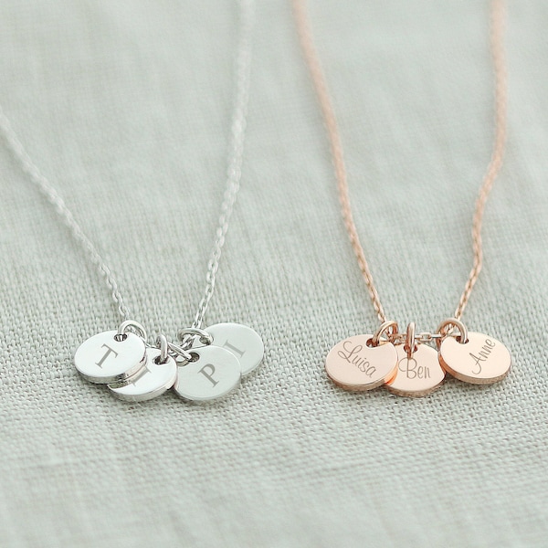 925s Personalized necklace with two mini discs，engraved necklace in silver, gold and rose gold, for her • GK015