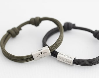 Herenarmband - gepersonaliseerde touwarmband - mat - surfarmband - 6 zijden - familiearmband - gravure - roestvrij staal zilver goud A197