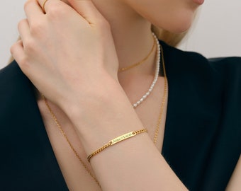 Bracelet personnalisé - bracelet unisexe - or noir argent - bracelet avec gravure - étanche - bracelet acier inoxydable - bracelet partenaire - A210
