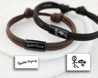 Kinderzeichung Armband - Personalisiertes Unisex Armband - Handschrift Armband - Surferarmband - Armband mit Gravur - Edelstahl - A193