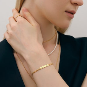 Personalisiertes Armband Unisex Armband gold schwarz silber Armband m. Gravur Wasserfest Edelstahl Armband Partnerarmband A204 image 1
