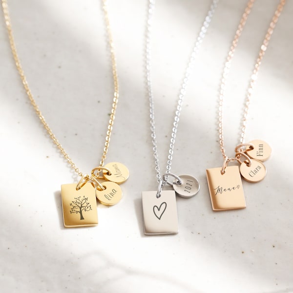 Personalized necklace • Necklace with engraving • Washed engraving necklace • Family necklace • Name necklace • shiny • matt • gold silver rosé K533