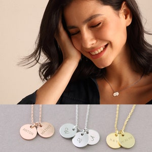 925s Personalized necklace with two discs，engraved necklace in silver, gold and rose gold, for her • GK001