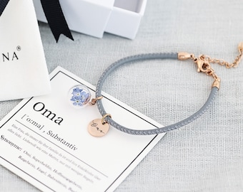 Geschenk für Oma  • Personalisiertes Lederarmband mit Gravur • Vergissmeinnicht Armband • Armband für Mama • Namensarmband LW012