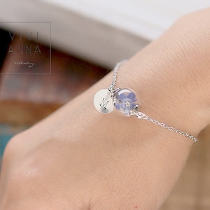 Personalized bracelet with real forget me not, custom , Remember Bridesmaid Gifts Personalized Jewelry Bracelet gift for her A050 image 9