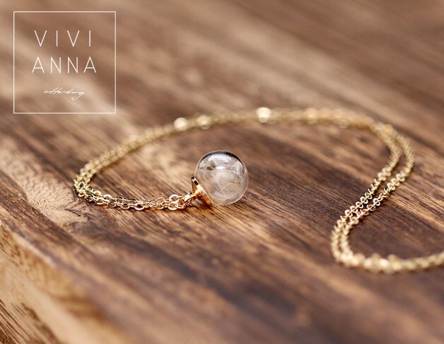 gold-plated mini Dandelions chain, Real DANDELIONS necklace,Horizonta…