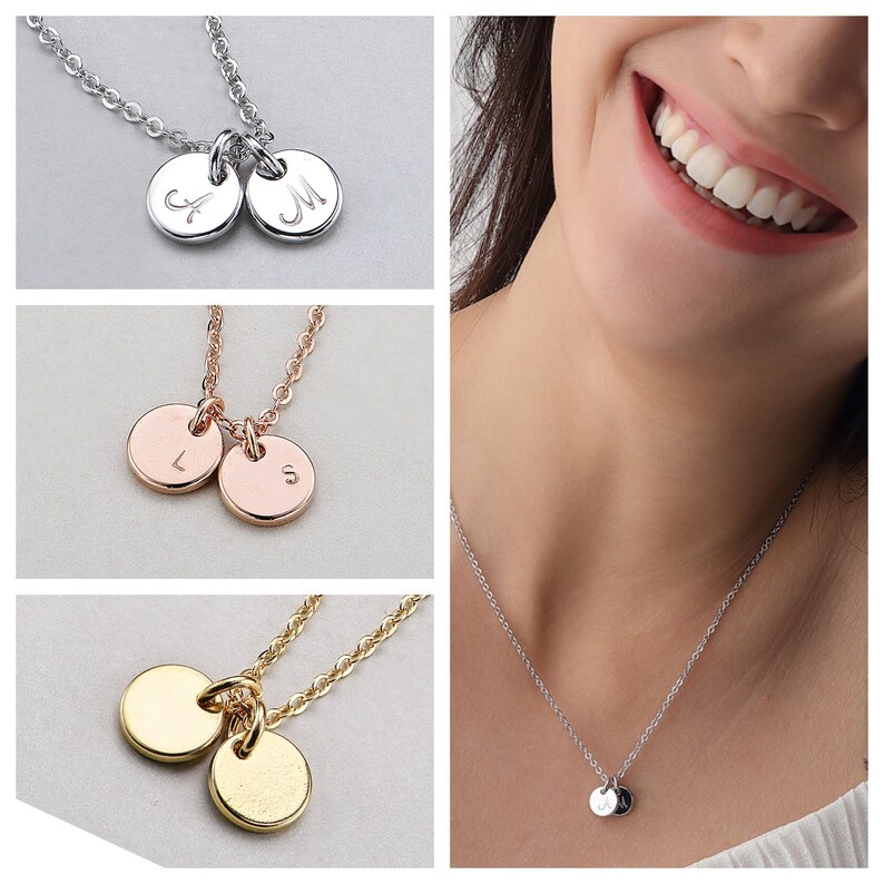 Personalisierte mini Plättchen Kette mit Gravir, schlichte Halskette in Gold Silber oder Roségold, Geschenk für sie PN015 Bild 1