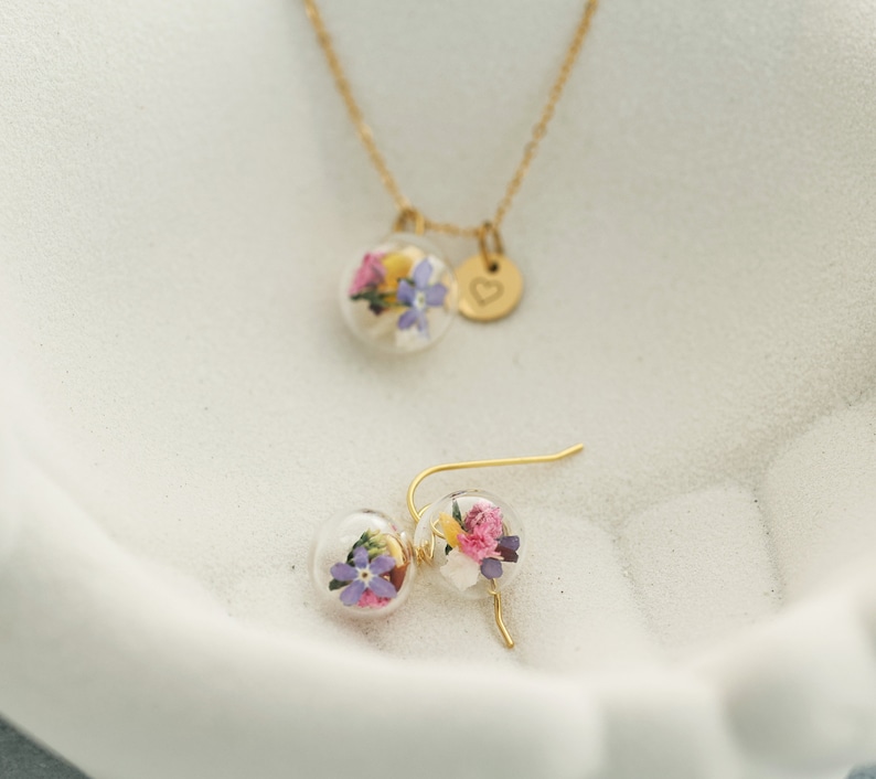 Personalisiertes Schmuckset mit echten Blumen 925er Sterling Silber silber gold roségold Geschenk für sie set022 Bild 8