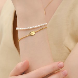 Pulsera ovalada personalizada-Pulsera acero inoxidable-Plata, oro o oro rosa-Regalo para ella-A175