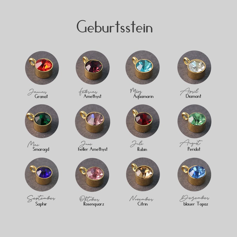 Personalisierte Kette mit Geburtsstein Edelstein Geschenk zur Geburt Kette mit Gravur Familienkette Namenskette MK006 Bild 7