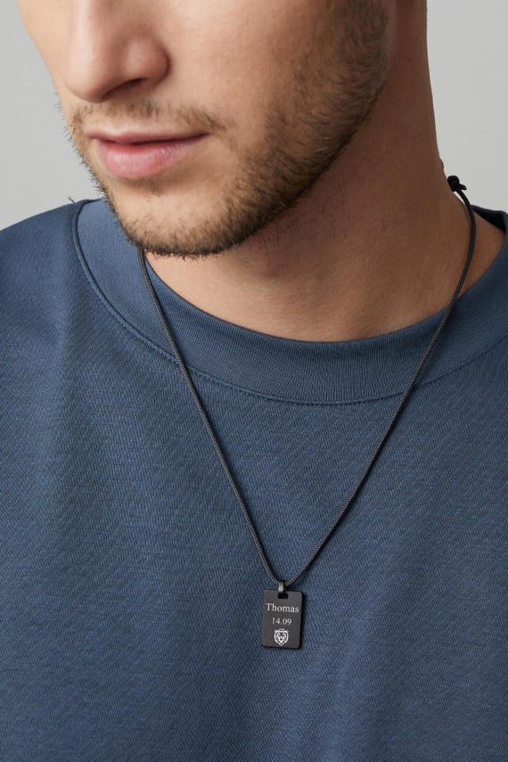Personalisierte Herren-Halskette Aus Edelstahl – Schwarz, 60 Cm, Mit Namensgravur