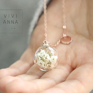 Real flower Necklace, Bridesmaid Gift, Bridal Jewelry, Remembrance Gift, Valentines Gift k466