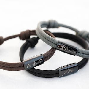 Pulsera de hombre pulsera de cuerda de vela personalizada grabado deseado pulsera de surfista pulsera de pareja pulsera con grabado acero inoxidable A184 Schwarz 2-Seite