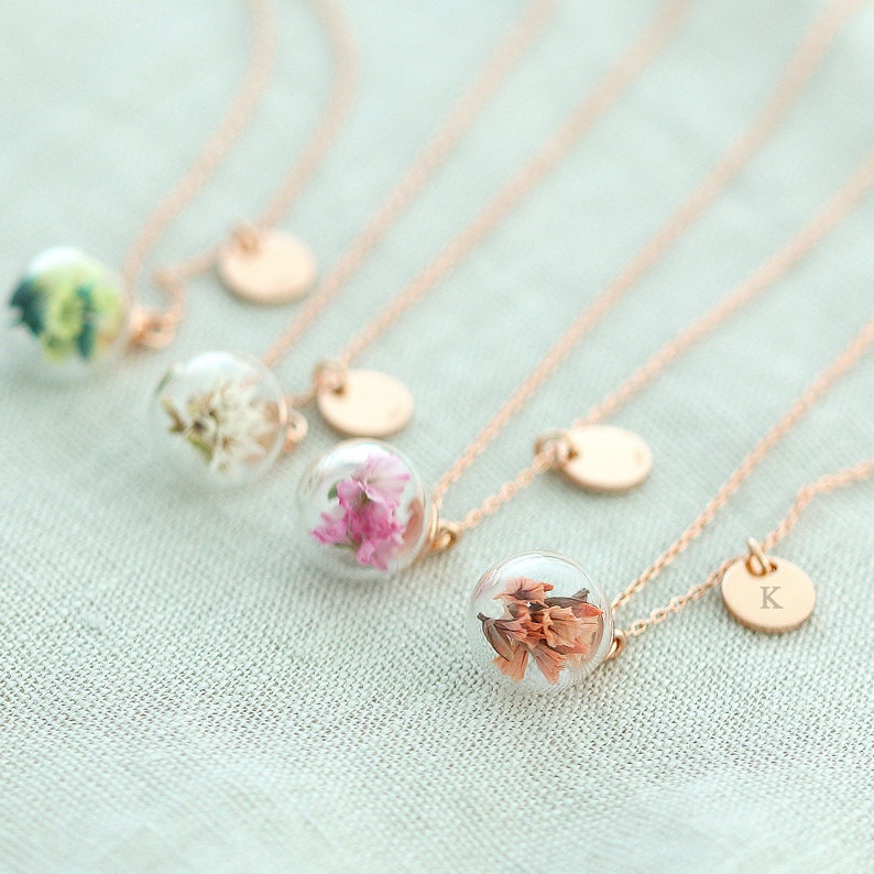 925 zilveren ketting met echte bloemen Lavendel Gepersonaliseerde gravure Diverse kleuren K507 afbeelding 1