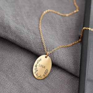 Personalisierte Kette mit Wunschgravur Edelstahlkette Familie Halskette Buchstaben Kette Gold Silber Roségold glänzend matt k552 Gold - glänzend