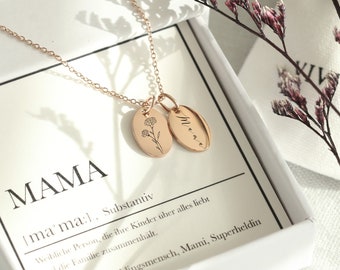 Ketting voor moeder • Moederdag cadeau • Gepersonaliseerde gravure • Bloemen ketting • Ovale bloedplaatjes • Naam Ketting • Gift Set • LW006