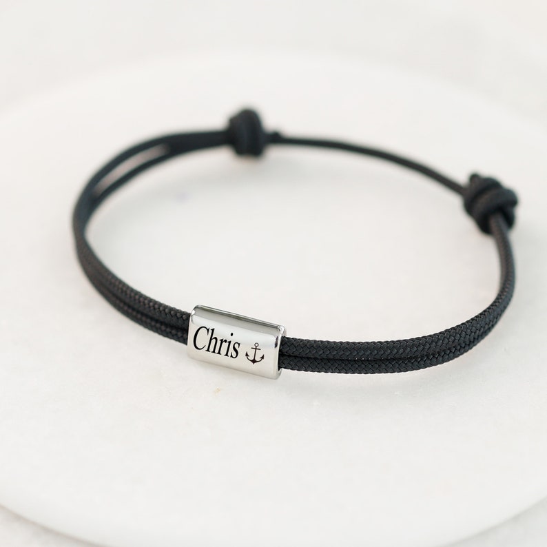 Bracelet corde à voile personnalisé bracelet unisexe bracelet amitié bracelet surfeur bracelet partenaire bracelet avec gravure acier inoxydable A194 image 2
