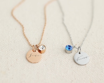 Gepersonaliseerde Geboortesteen Ketting • Edelsteen • Geboorte Cadeau • Gegraveerde Ketting • Familie Ketting • Naam Ketting • MK006