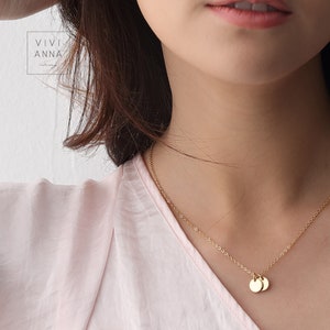 Personalized necklace with two mini discsengraved necklace in silver, gold and rose gold, for her PN015 image 5