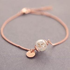 Personalized Bracelet - Real Dandelion Bracelet with Custom Engraving - 925 Sterling Silver - Rose Gold, Gold, Silver - Gift for Her - A052