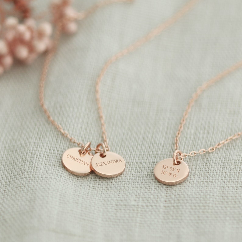 925s Personalized necklace with two mini discsengraved necklace in silver, gold and rose gold, for her GK015 zdjęcie 5