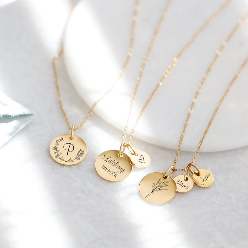 Personalized necklace Necklace with engraving Washed engraving necklace Family necklace Name necklace shiny matt gold silver rosé K530 Gold - glänzend