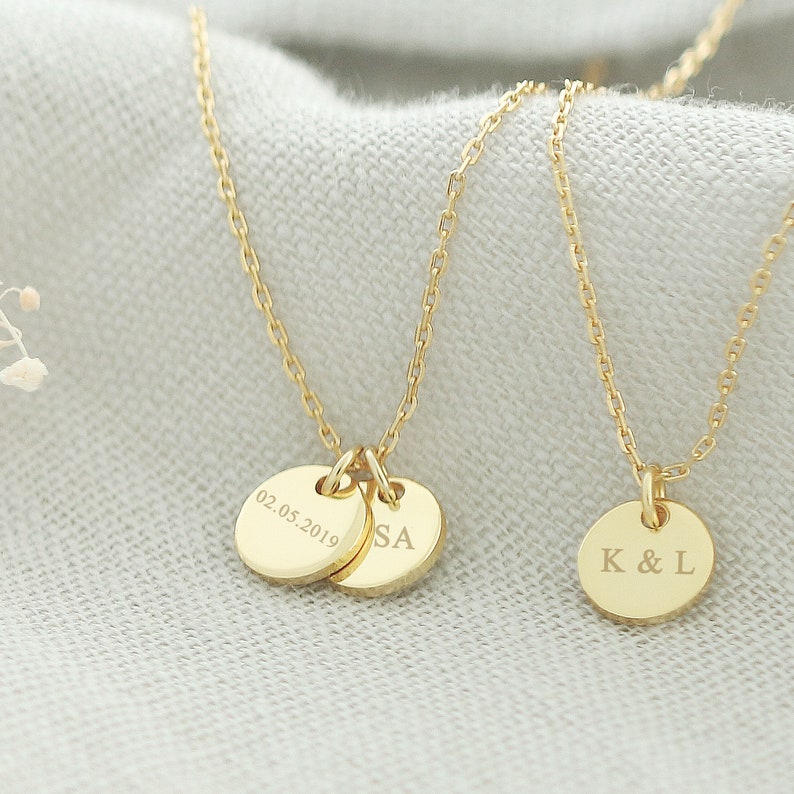 925s Personalized necklace with two mini discsengraved necklace in silver, gold and rose gold, for her GK015 image 3