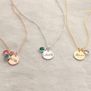 925 Silver Personalized Birthstone Necklace - Birth Gift - Engraved Necklace - Family Necklace - Name Necklace - GK019