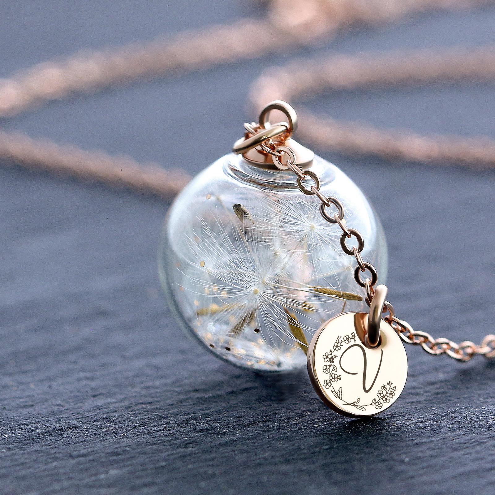925er Silver necklace with real dandelions and personalized disc • Silver/Gold/Rosegold • real dandelions • gift for her • handmade • K510