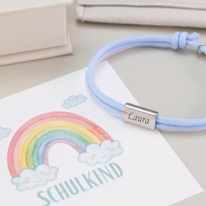 Personalisiertes Segeltau Armband mit Gravurperle - Geschenk zur Einschulung mit Karte - Edelstahl - Namensarmband - Kinderarmband - LW087