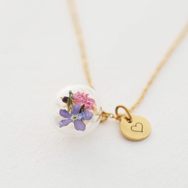 Gepersonaliseerde ketting met echte bloemen - 925 zilver goud zilver rosé goud - cadeau voor haar - huwelijkssieraden - sieraden met gravure k301