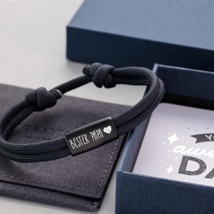 Personalisiertes Armband - Geschenk für Papa mit Karte - Edelstahl - Schwarz, Silber - verstellbar - Vatertagsgeschenk - LW058