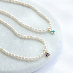 Pearl necklace with birthstone Freshwater pearl necklace 925 silver Pearl necklace Birthstone necklace Silver Gold Rose gold k545 image 3