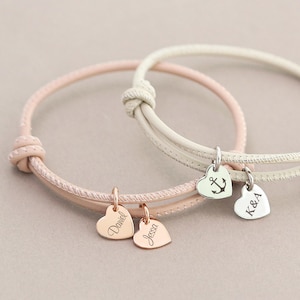 Leather Bracelet with Heart Charm - Custom Engraving - Adjustable Strap - Multiple Colors - A Perfect Gift for Her - A164