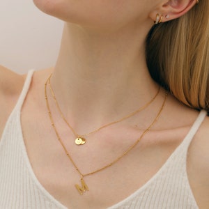 Personalized necklace with two mini discsengraved necklace in silver, gold and rose gold, for her PN015 image 1