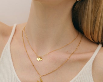 Personalisierte mini Plättchen Kette mit Gravir, schlichte Halskette in Gold Silber oder Roségold, Geschenk für sie PN015