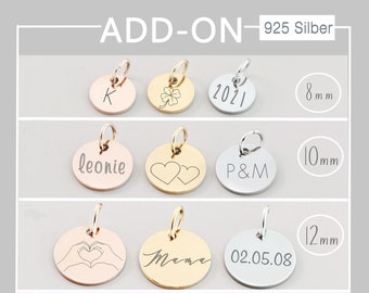 925er Silber zusätzlicher personalisierter Anhänger • ADD-ON Plättchen • extra Anhänger • Anhänger rund • P102