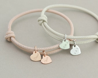 Leather Bracelet with Heart Charm - Custom Engraving - Adjustable Strap - Multiple Colors - A Perfect Gift for Her - A164
