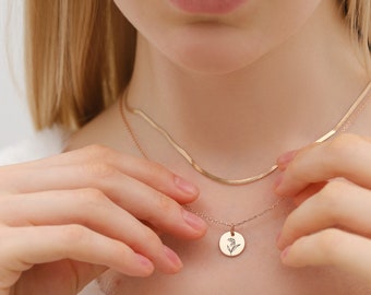 925s Personalized necklace with two discs，engraved necklace in silver, gold and rose gold, for her • MK004