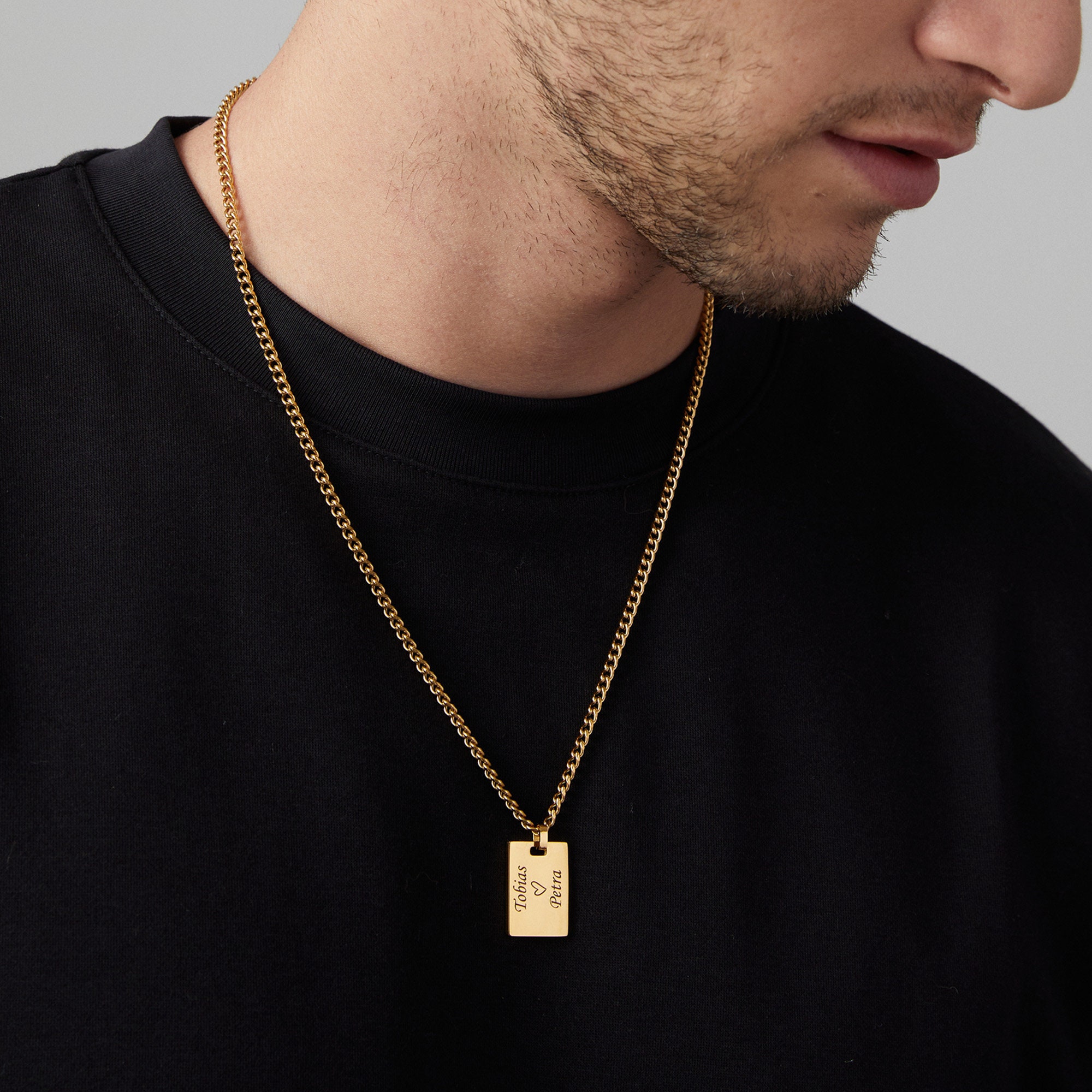 Personalized Rectangular Men's Necklace - Stainless Steel