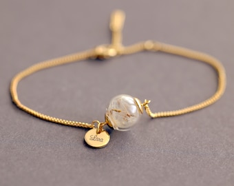 Personalisiertes Armband - Echte Pusteblumen Armband mit Wunschgravur- 925er Sterling Silber- roségold, gold, silber - Geschenk für sie A052