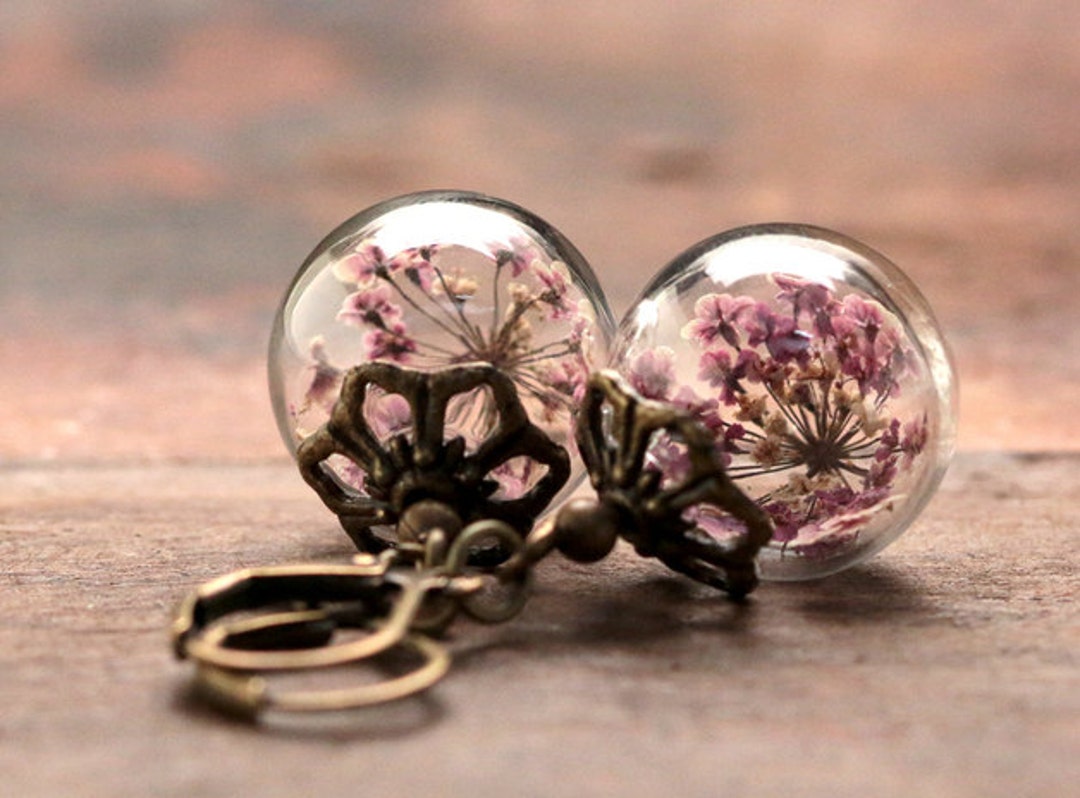 Ohrringe mit echten Lila Dillblüten Bronze Ohrhaken Vintage ...