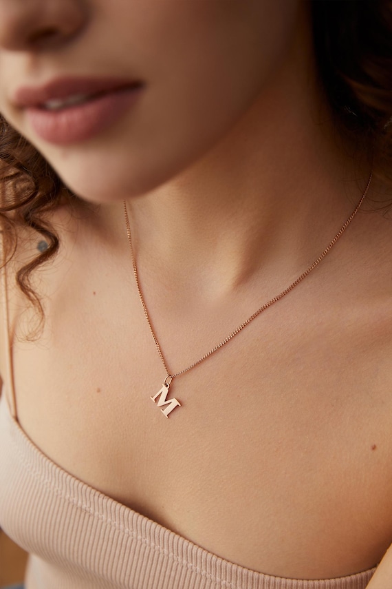 Pendentif Lettre Initiale En Acier Or - Collier Chaîne 50cm - Pour Femme Et Homme, Cadeau Personnalisé