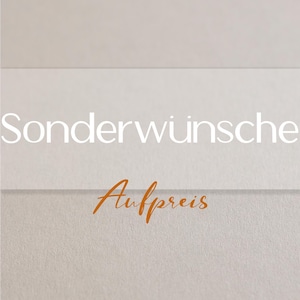 Può includere: Uno sfondo bianco con il testo "Sonderwünsche" in bianco e il testo "Aufpreis" in arancione.