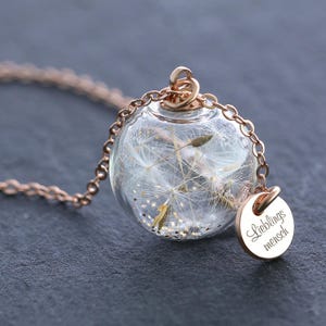 925er Silver necklace with real dandelions and personalized disc • Silver/Gold/Rosegold • real dandelions • gift for her • handmade • K510