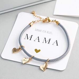 Cadeau pour maman avec carte - Bracelet en cuir gravé - Bracelet avec initiales - Bracelet personnalisé - Bracelet avec nom - LW016