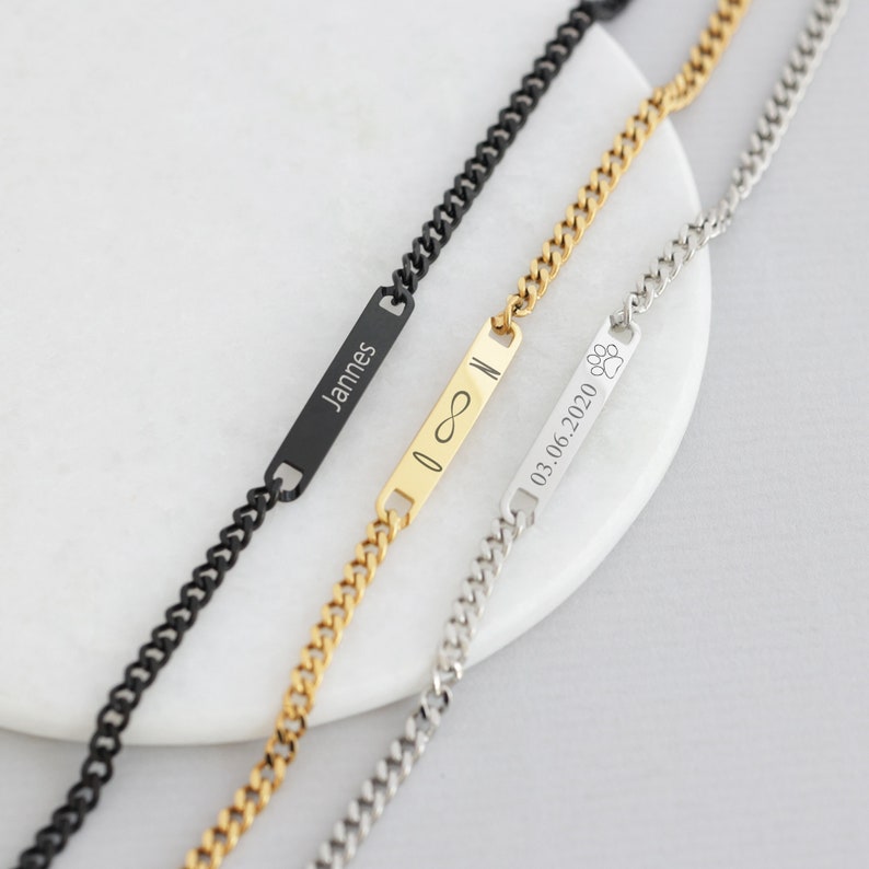 Gepersonaliseerde armband unisex armband goud zwart zilver armband met gravure waterdicht roestvrijstalen armband partnerarmband A210 afbeelding 2